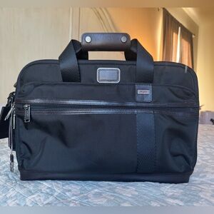 TUMI Briefcase- Black with brown leather trim